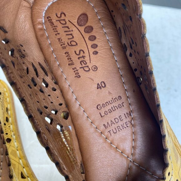 Spring Step Womens Yellow Genuine Leather Peep Toe Flats Size 40,Comfort - Picture 6 of 9